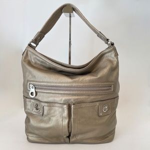 Marc Jacobs Metallic Silver Leather Totally Turnlock Faridah Shoulder Hobo